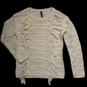 Womens S casual open Knit Tan Sweater Boho Hippie